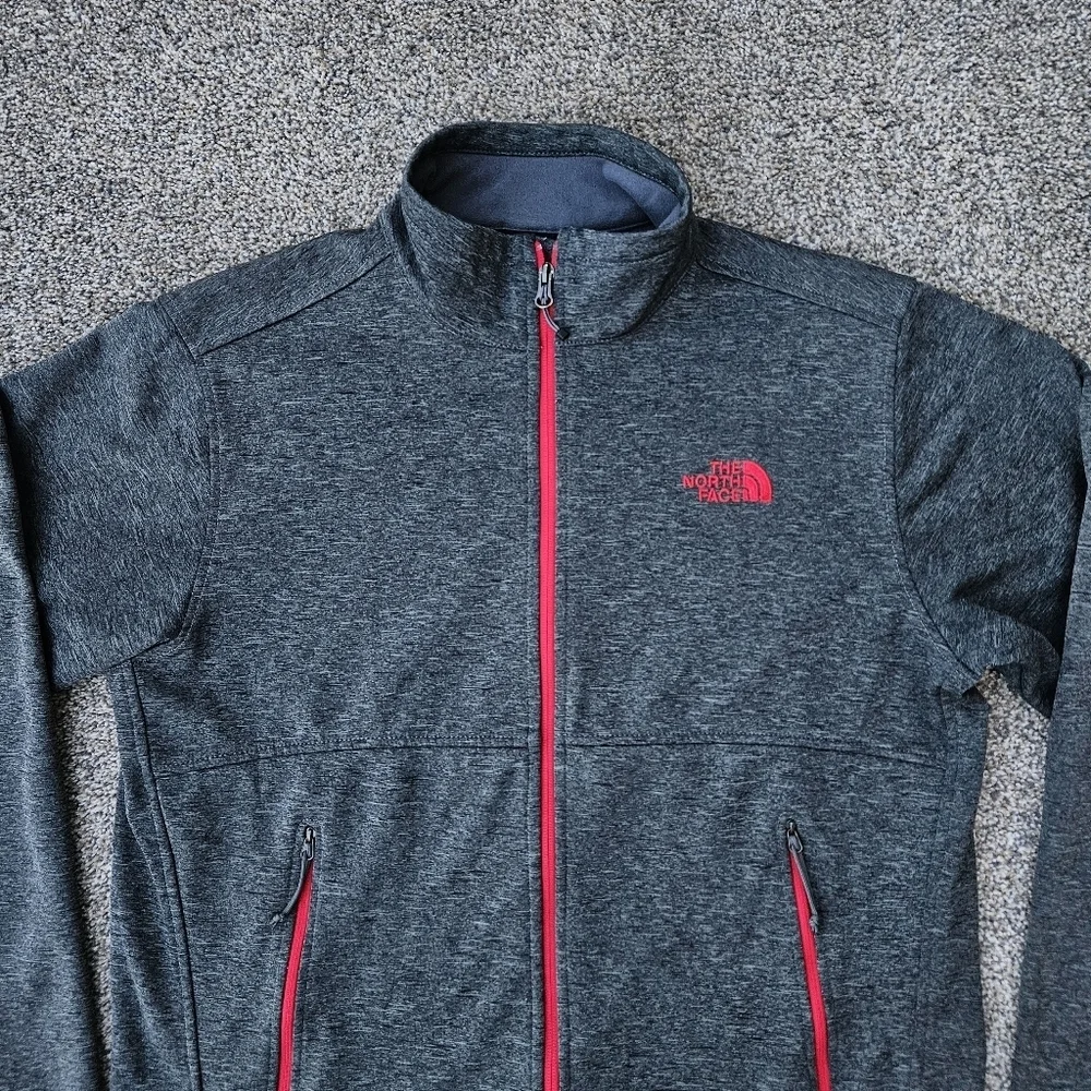 Men’s North Face Softshell Jacket Gray Red Zip Up Coat Outdoor Size Medium